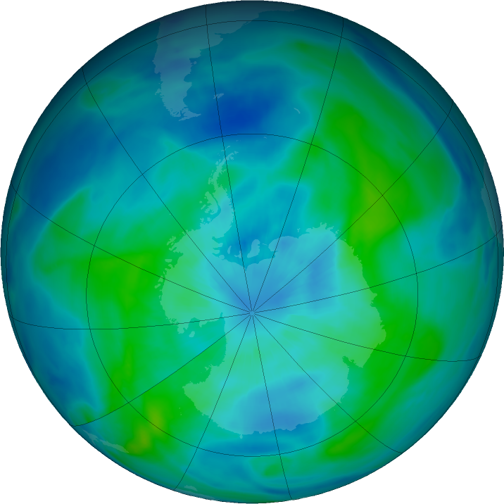 Antarctic ozone map for 23 March 2020
